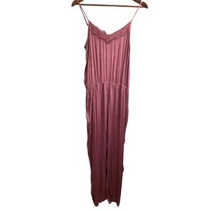 Chelsea Violet Womens Pink Lace Trim V Neck Wide Leg Jumpsuit Romper‎ Size S